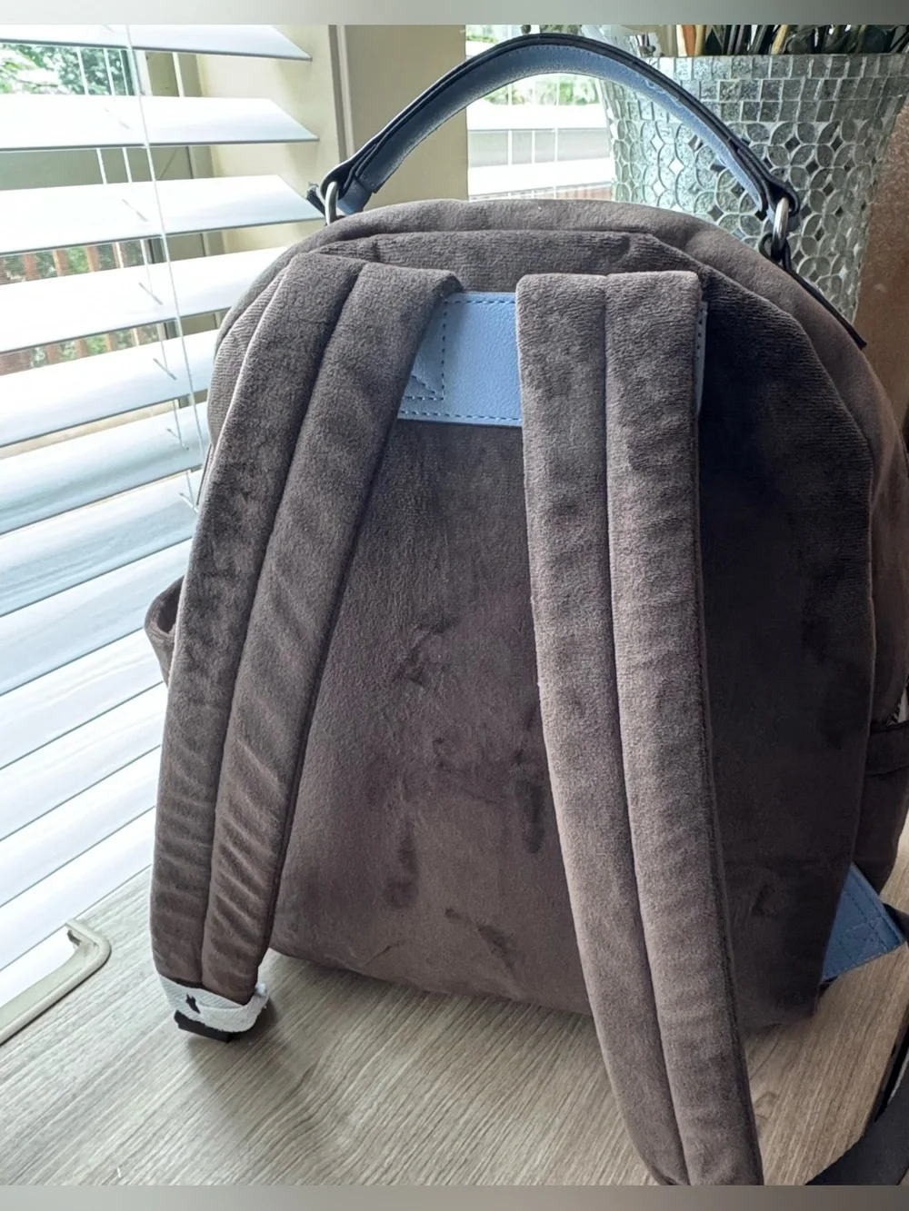 Juicy Couture Brown  Velour Backpack with Light Blue Charm Pouch